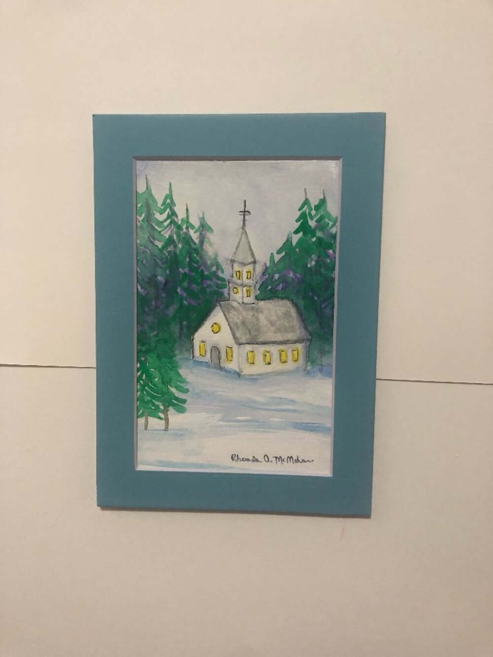 Country Church Snow Scene Watercolor Painting
